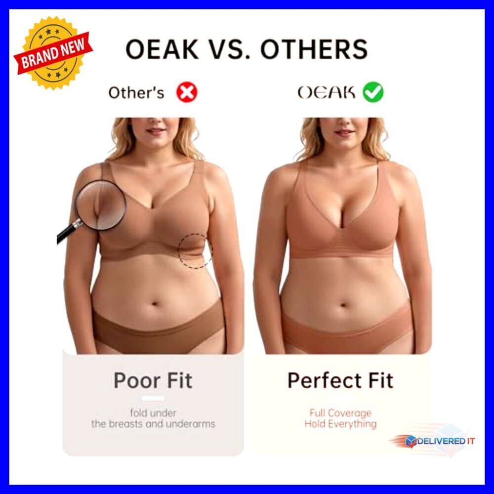 Wireless Deep V Push Up Bra Seamless Bralette High Support XXL Plus - Picture 7 of 7